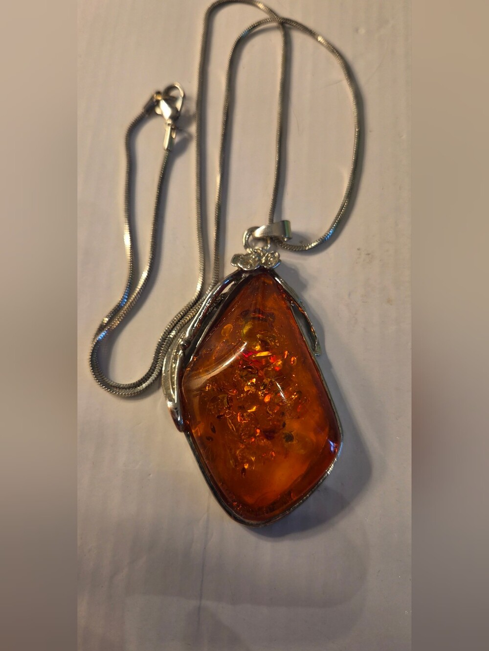 Amber Pendant On Silver Chain - Picture 3 of 12